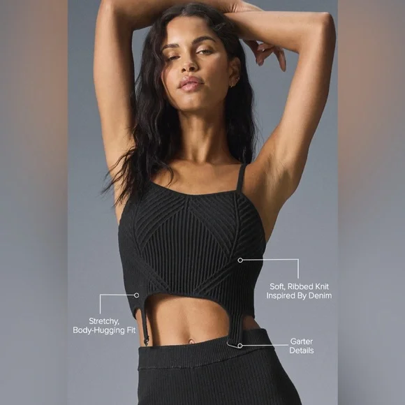 ALO Yoga Denim Knit Garter Tank in Muave Size Small - Picture 6 of 8